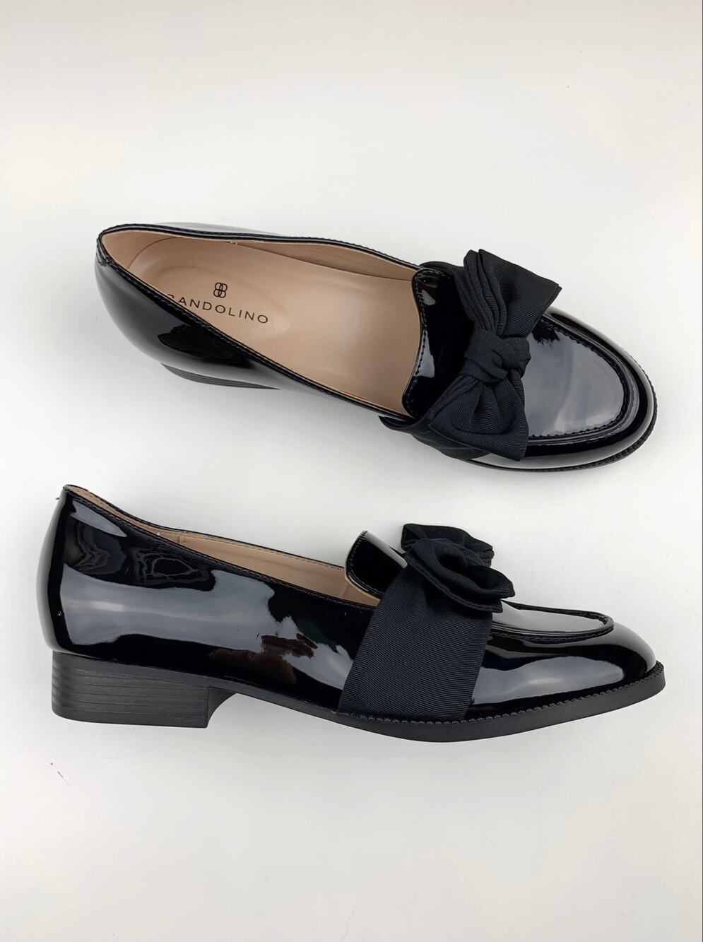 Bandolino Oidnil Loafers Ribbon Bow Polished Black Slip On Shoes Women's 7.5